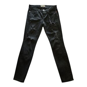 Current/Elliott Black Distressed Ankle Skinny Jeans Edgy Stretch Inseam Size 30
